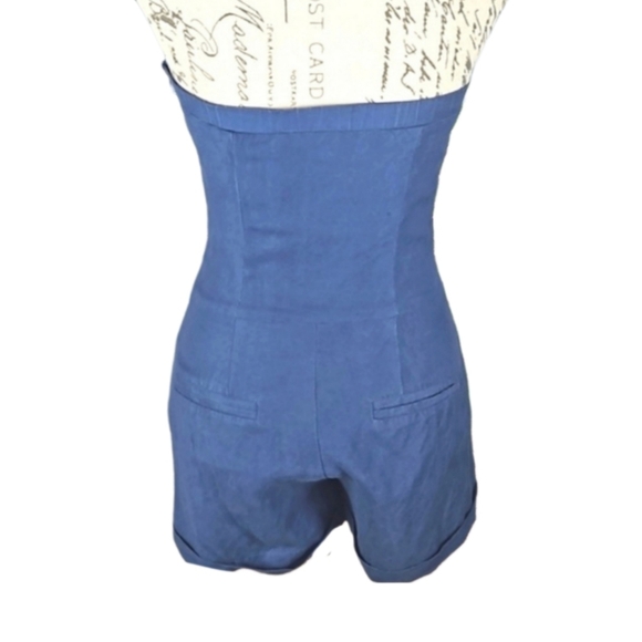 Vintage Arden B. Denim Sleeveless Strapless Shorts Romper, Blue, XS - Picture 3 of 7